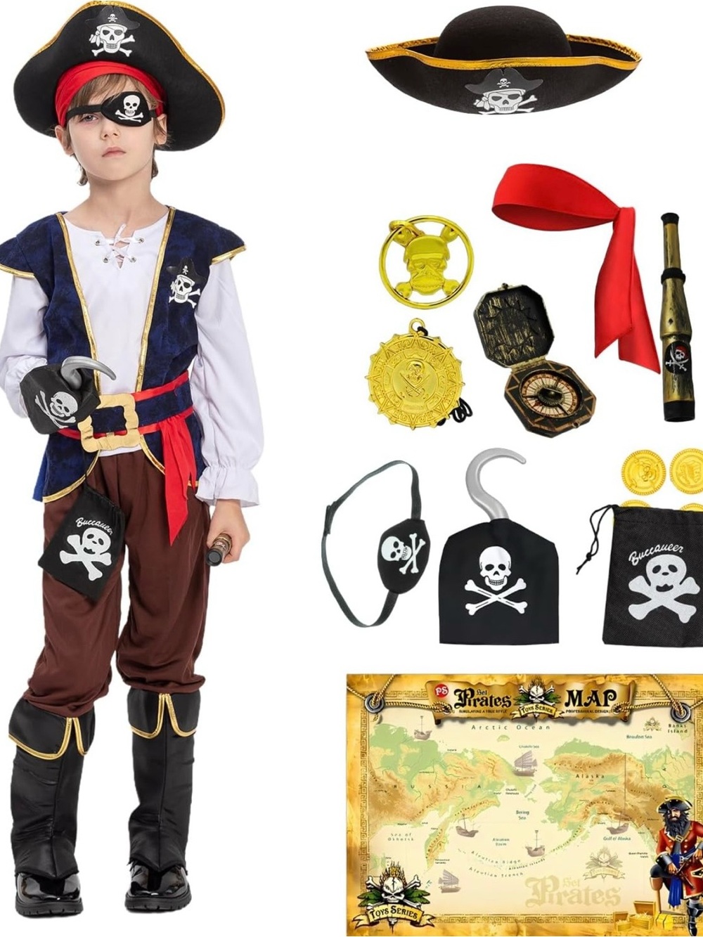 Kids Pirate Halloween Costume 14 Pieces & Accessories Brand New Small